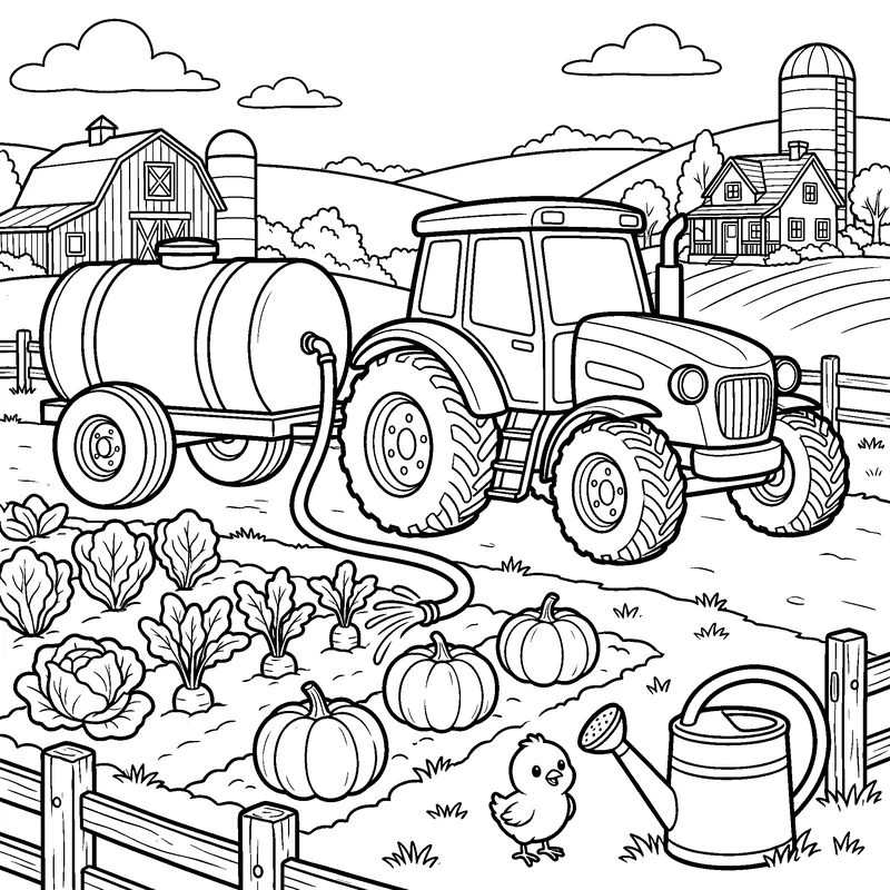 Line art page 19 of Little Farm, Big Tractor: Watering day