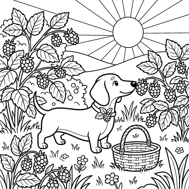 Line art page 21 of Little Long Dog Adventures: Berry picking